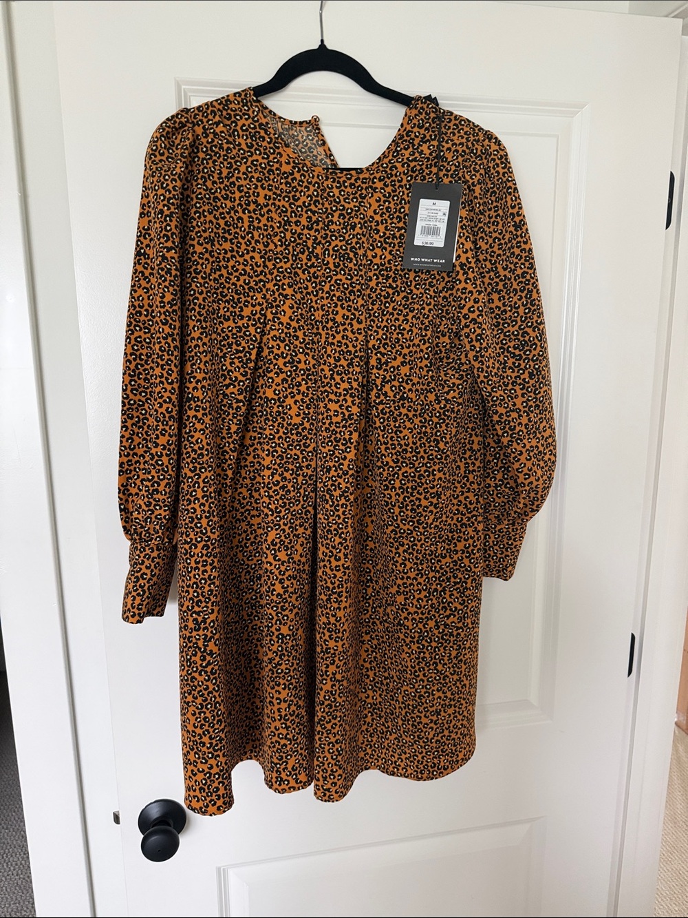 Who What Wear Girls' Long Sleeve Animal Print Dress - Rust